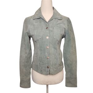 Live a Little Women's Pale/Baby Blue Leather Cropped Classic Jacket Size SP